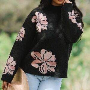 LEXBREEZY Floral Pua Sweater Boutique Black size Small NWT
